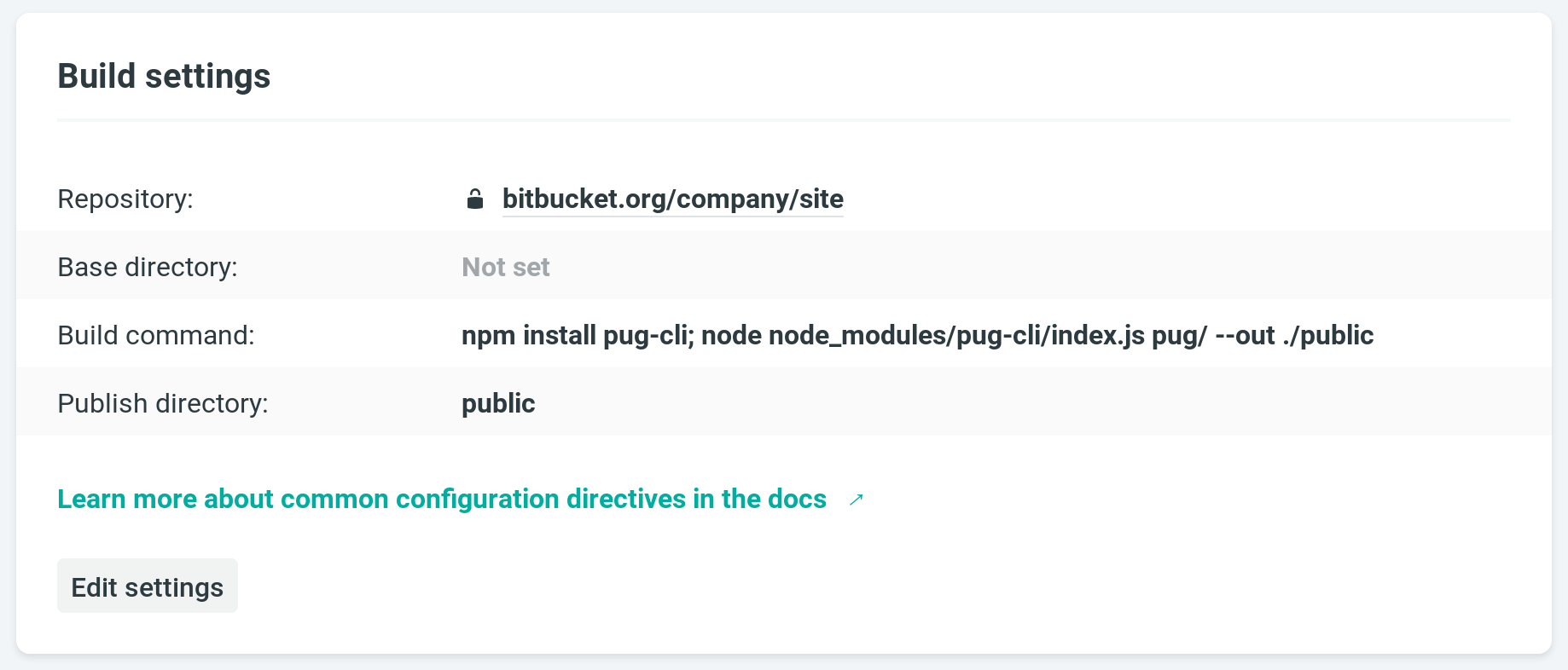 Netlify configuration panel